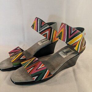 San Miguel Shoes Multicolor Striped Wedge Sandals Black Elastic Women 9 Colorful
